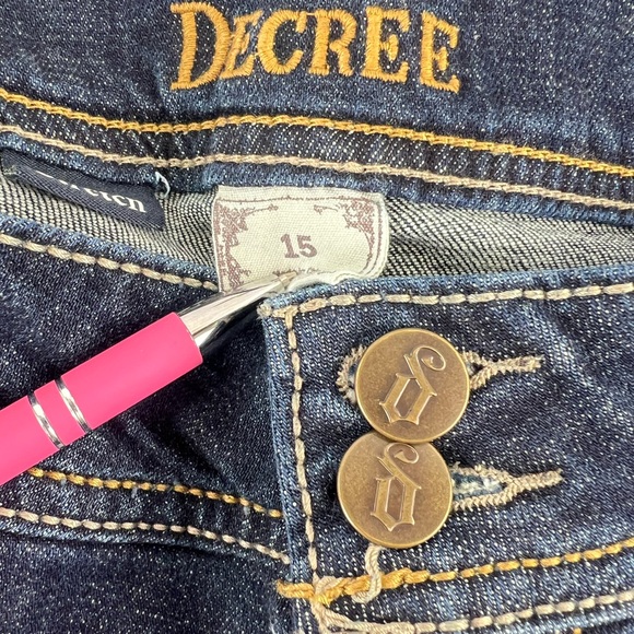 Y2K Decree Flare Dark Blue Jeans Size 15 Low Waist Bootcut Flare Stretch - Picture 7 of 12